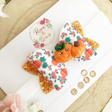 Load image into Gallery viewer, Pumpkin Patch Glitter Bow Headband or Clip