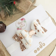Load image into Gallery viewer, Rose Gold and White Gingerbread Glitter Hair Bow Headband or Clip