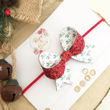 Load image into Gallery viewer, Christmas Double Sided Holly Glitter Bow Headband or Clip
