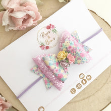 Load image into Gallery viewer, Floral Glitter Hair Bow Headband or Clip