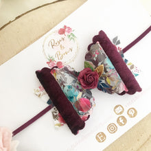 Load image into Gallery viewer, Autumn Fall Floral Transparent and Velvet Bow Headband or Clip