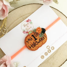 Load image into Gallery viewer, 1st Halloween - First Halloween Pumpkin Hair Bow Headband or Clip