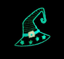 Load image into Gallery viewer, Black Witches Hat Glow in the Dark Halloween Glitter Bow Headband or Clip