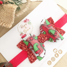 Load image into Gallery viewer, Elf transparent Glitter Bow Headband or Clip
