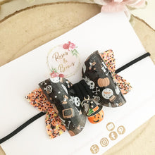 Load image into Gallery viewer, Halloween Pumpkin Charm Hair Bow Headband or Clip