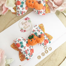 Load image into Gallery viewer, Pumpkin Patch Glitter Bow Headband or Clip