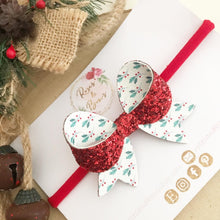 Load image into Gallery viewer, Christmas Double Sided Holly Glitter Bow Headband or Clip