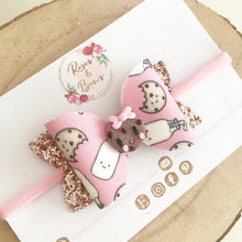 Load image into Gallery viewer, Pink Milk and Cookies Hair Bow Headband or Clip
