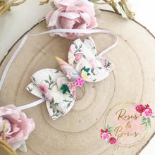Load image into Gallery viewer, Lace Floral Unicorn Horn Hair Bow Headband or Clip