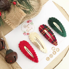 Load image into Gallery viewer, Christmas tartan and velvet scalloped snap clip set