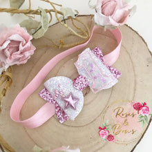 Load image into Gallery viewer, Birthday Number Glitter Hair Bow Headband or clip