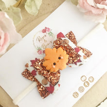 Load image into Gallery viewer, Autumn Fall Leaf Glitter Bow Headband or Clip