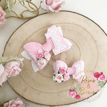 Load image into Gallery viewer, Birthday Number Glitter and Velvet Hair Bow Headband or clip