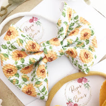 Load image into Gallery viewer, Sunflower or mustard Liverpool bullet fabric bow