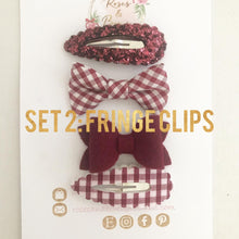 Load image into Gallery viewer, Burgundy School Hair Bows, Fringe Clips or Bobbles