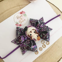 Load image into Gallery viewer, Mummy Coffin Girl Glitter Bow Headband or Clip