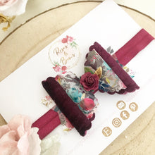 Load image into Gallery viewer, Autumn Fall Floral Transparent and Velvet Bow Headband or Clip