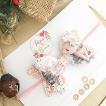 Load image into Gallery viewer, Pink Christmas Deer Glitter Bow Headband or Clip