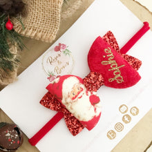 Load image into Gallery viewer, Personalised Christmas Santa Father Christmas Hair Bow Headband or Clip
