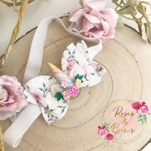 Load image into Gallery viewer, Lace Floral Unicorn Horn Hair Bow Headband or Clip