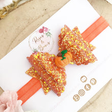 Load image into Gallery viewer, Pumpkin Halloween Glitter Bow Headband or Clip