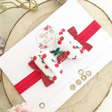 Load image into Gallery viewer, Cherry Glitter Hair Bow Headband or Clip