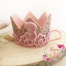 Load image into Gallery viewer, Rose Gold Lace Birthday Party Crown - cake smash prop - birthday accessory