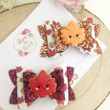 Load image into Gallery viewer, Autumn Fall Leaf Glitter Bow Headband or Clip