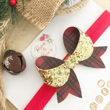 Load image into Gallery viewer, Christmas Double Sided Tartan Glitter Bow Headband or Clip