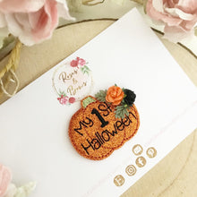 Load image into Gallery viewer, 1st Halloween - First Halloween Pumpkin Hair Bow Headband or Clip