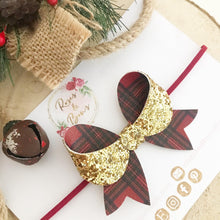 Load image into Gallery viewer, Christmas Double Sided Tartan Glitter Bow Headband or Clip