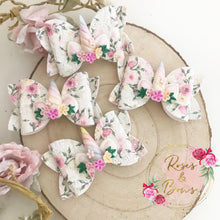 Load image into Gallery viewer, Lace Floral Unicorn Horn Hair Bow Headband or Clip