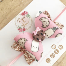 Load image into Gallery viewer, Pink Milk and Cookies Hair Bow Headband or Clip