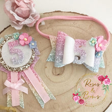 Load image into Gallery viewer, Birthday badge and bow. Available individually or as a set