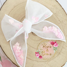 Load image into Gallery viewer, Pink Heart Sequin Shaker Organza Hair Bow Headband or Clip
