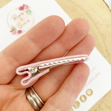 Load image into Gallery viewer, Pastel Velvet Ribbon Fringe Clips Pack 5 - Small Clips - Mini Clips - Clip Pack - Baby Hair Clips - Toddler Hair Clips - Lined hair clip