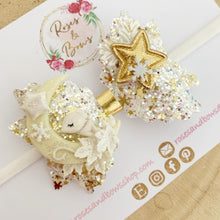 Load image into Gallery viewer, White and Gold Fawn and Moon Hair Bow Headband or Clip