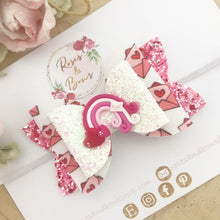 Load image into Gallery viewer, Valentine’s Day Rainbow Heart Love Letter Hair Bow Headband or Clip