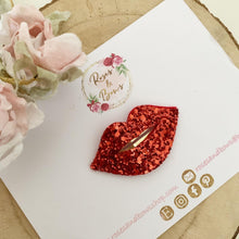 Load image into Gallery viewer, Valentines snap clip - lips glitter hair clip - red hair clip - fringe clip