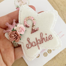 Load image into Gallery viewer, Pink & White Personalised Birthday Badge - Birthday Glitter Badge