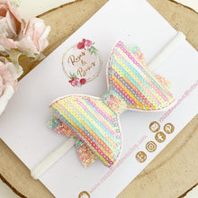 Load image into Gallery viewer, Rainbow sequin embroidered Leatherette and Glitter Bow Headband or Clip