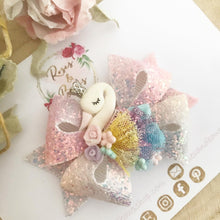 Load image into Gallery viewer, Swan Rainbow Glitter Bow Headband or Clip