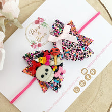 Load image into Gallery viewer, Trick or Treat Candy Corn Glitter Bow Headband or Clip