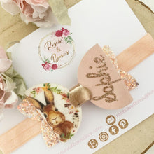 Load image into Gallery viewer, Personalised Name Easter Bunny Hair Bow Headband or Clip