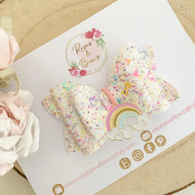 Load image into Gallery viewer, Rainbow Heart Glitter Valentine’s Day Hair Bow Headband or Clip