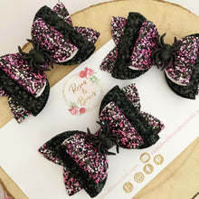 Load image into Gallery viewer, Spider Halloween Glitter Bow Headband or Clip