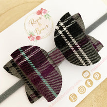Load image into Gallery viewer, Grey and purple school tartan Headband or Clip