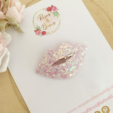 Load image into Gallery viewer, Valentines snap clip - lips glitter hair clip - red hair clip - fringe clip