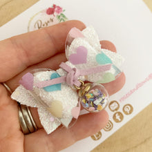 Load image into Gallery viewer, Rainbow Heart Charm Hair Bow Headband or clip