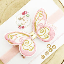 Load image into Gallery viewer, Pink and Gold Glitter Butterfly Bow Headband or Clip